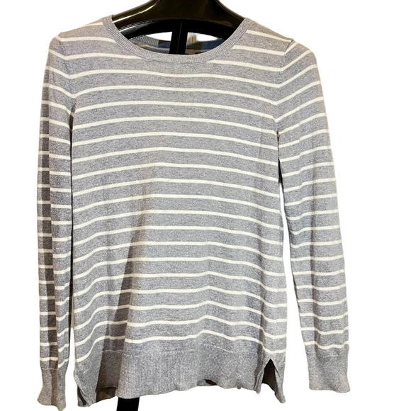 Old Navy Sweaters - Old Navy Sweater Gray & White  Shimmer Crew Neck Striped Long Sleeve  Size L